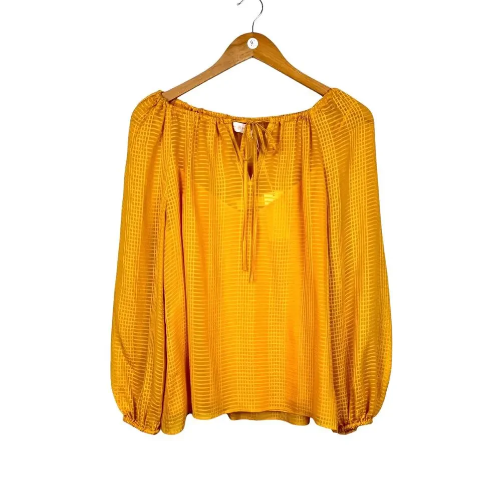 Tory Burch NWT Womens Yellow Natalie Grid Textured Georgette Top with Camisole